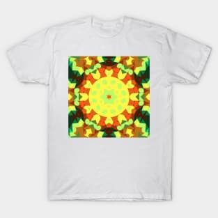 Retro Mandala Flower Yellow Green and Orange T-Shirt